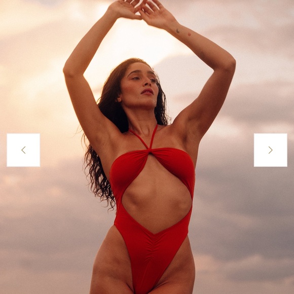 Burnt Orange Halter Cutout One-Piece Swimsuit - Picture 1 of 5